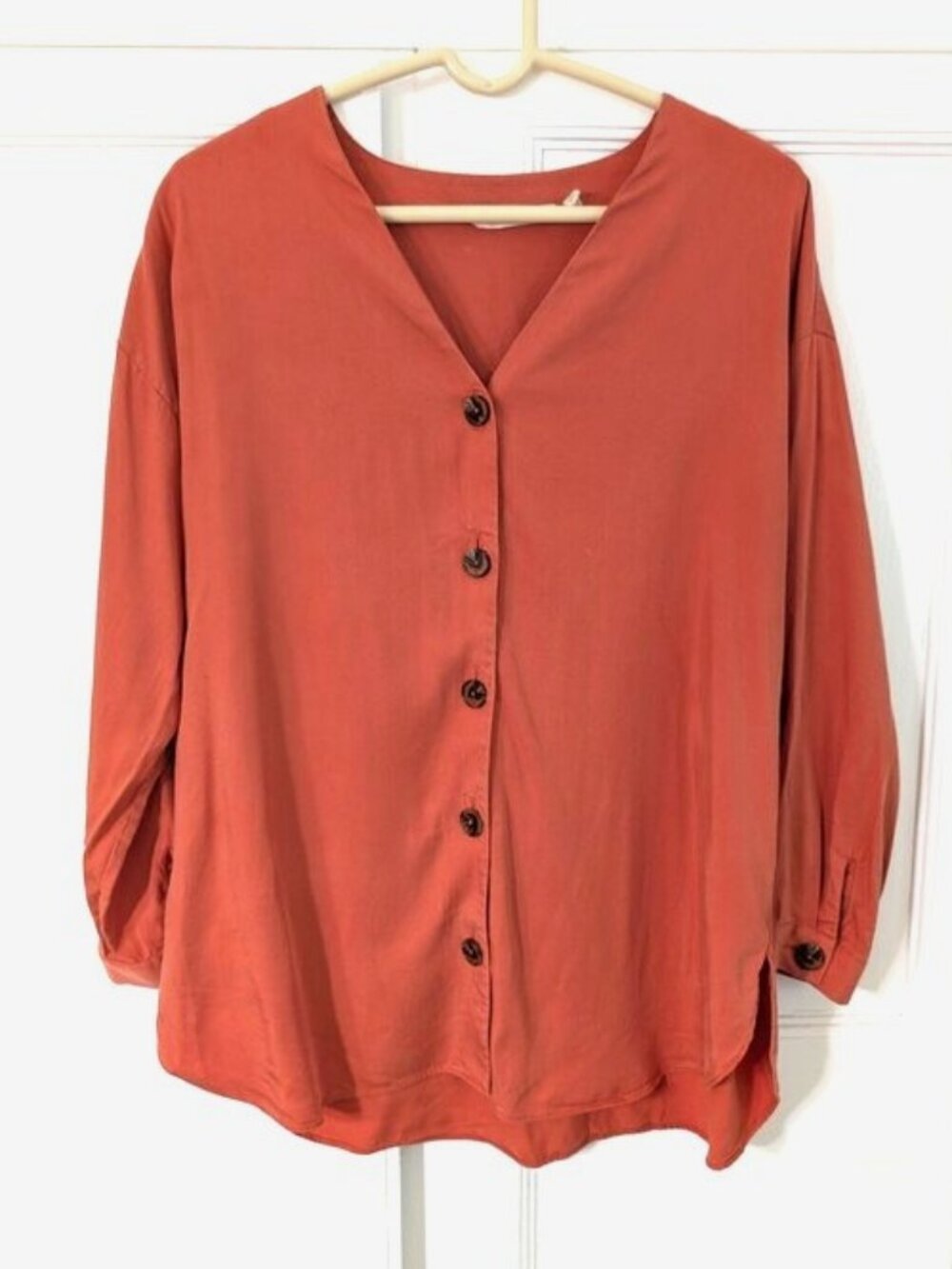 Soft Surroundings Women's Button-Front‎ V-Neck Top - Rust